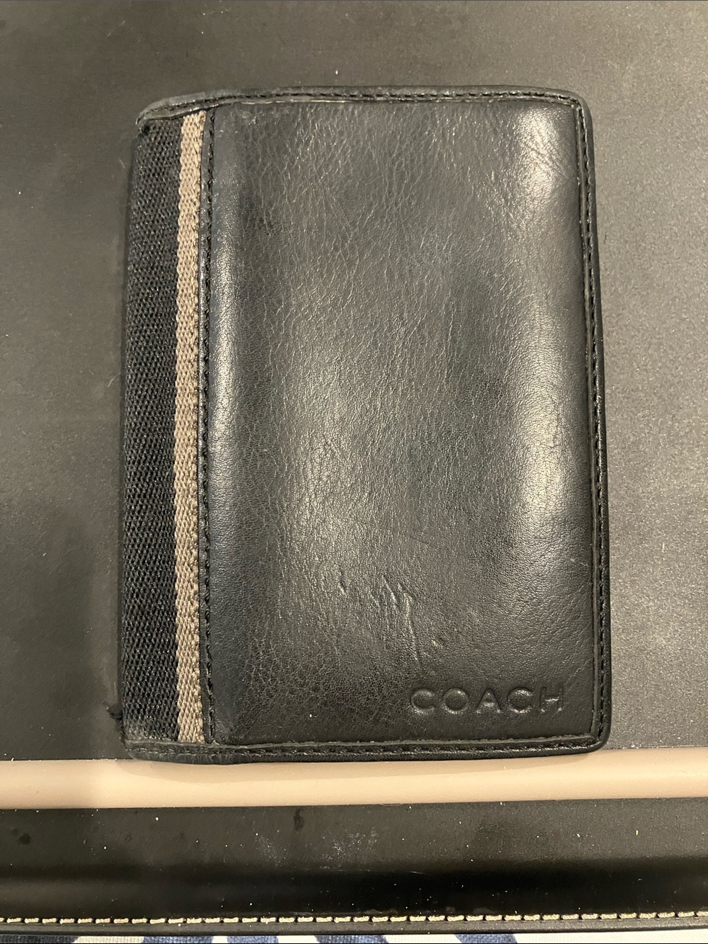 Coach Black Leather Passport Case and. Card Holder with Contrast Stripe